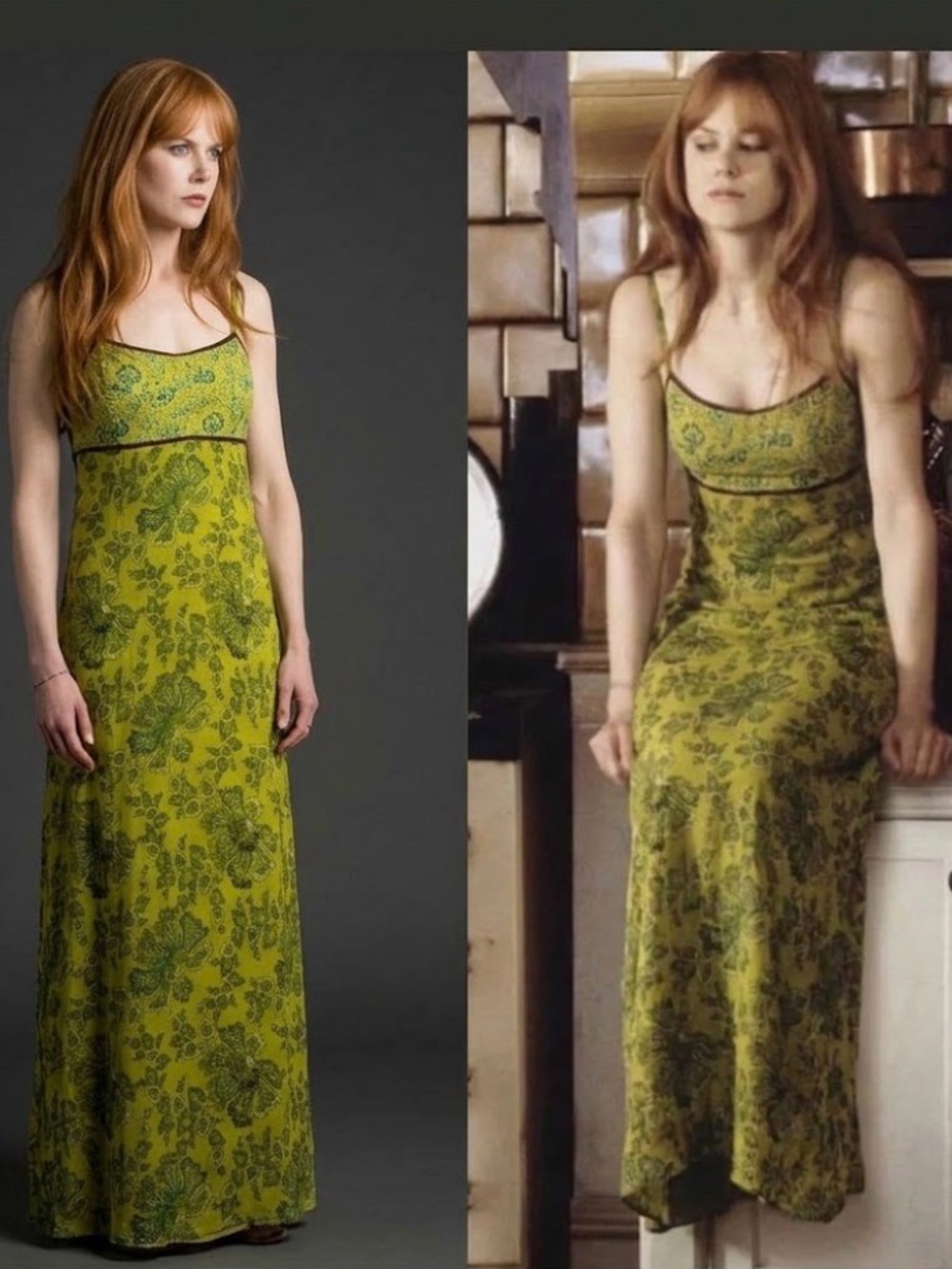 Vtg 90s Y2K Laundry Shelli Segal Olive Green Maxi Slip Dress Practical Magic